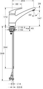 Hansa mix 1-gats keukenkraan v. open boilers m. 150° draaibare uitloop 20.3cm chroom