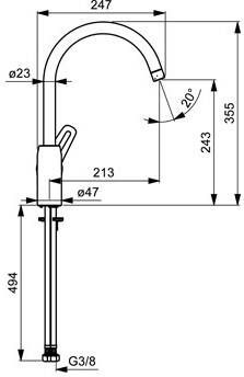 Hansa pinto 1-gats keukenkraan m. hoge ronde uitloop 21.3cm chroom