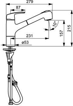 Hansa pinto 1-gats keukenkraan m. uittrekbare handdouche 2-stralig uitloop 120° draaibaar 23.1cm chroom