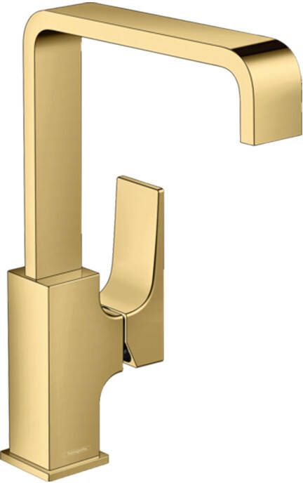 Hansgrohe Metropol wastafelkraan 230 met push open waste m. 120° draaibare uitloop 16.5cm polished gold 32511990