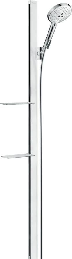 Hansgrohe Raindance Select S doucheset 120 3jet met Unica`E glijstang met handdouche en zeepschaal 150 cm en Isiflex`B doucheslang 160 cm wit chroom