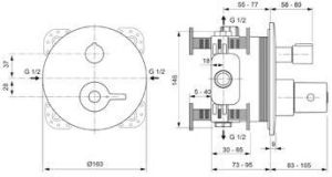 Ideal Standard Ceraplus 2 afbouwdeel v. inbouw badkraan m. stopkraan m. omstelling v. 2 functies Ø16.3cm chroom