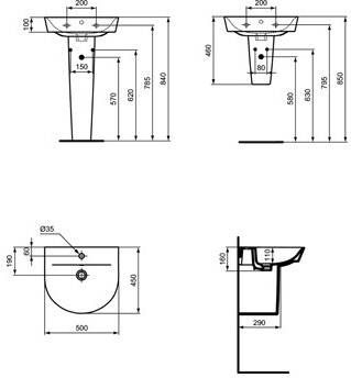 Ideal Standard Connect Air wastafel Arc m. 1 kraangat m. overloop 50x45cm Ideal Plus wit