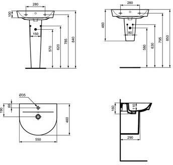 Ideal Standard Connect Air wastafel Arc m. 1 kraangat m. overloop 55x46cm wit