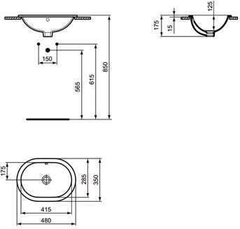 Ideal Standard Connect inbouwwastafel ovaal 48x35cm m. overloop z. kraangat wit