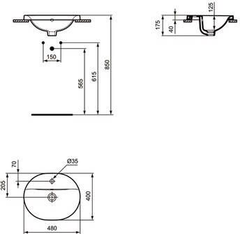 Ideal Standard Connect inbouwwastafel ovaal 48x40cm m. overloop m. kraangat Ideal plus wit