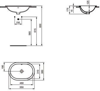 Ideal Standard Connect inbouwwastafel ovaal 55x39cm m. overloop z. kraangat wit