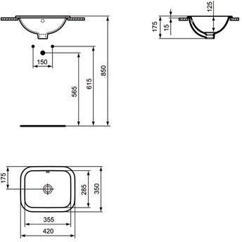 Ideal Standard Connect inbouwwastafel rechthoekig 42x35cm m. overloop z. kraangat wit