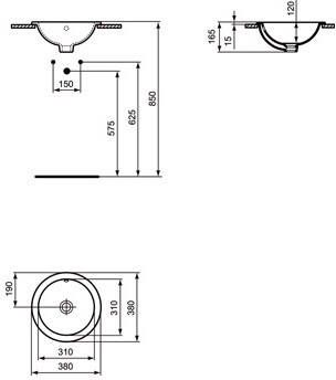 Ideal Standard Connect inbouwwastafel rond Ø38cm m. overloop z. kraangat wit