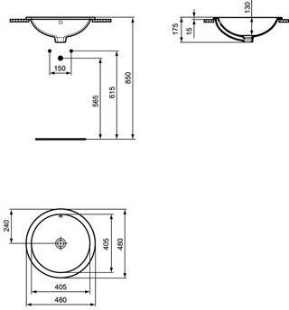 Ideal Standard Connect inbouwwastafel rond Ø48cm m. overloop z. kraangat wit