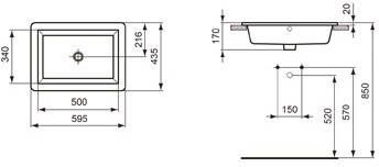 Ideal Standard Strada inbouwwastafel 59.5x43.5cm m. overloop z. kraanplateau wit