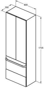 Ideal Standard Tonic II hoge dubbele kast m. 2 deuren en 2 laden 60x173.5x35cm z. greep glanswit