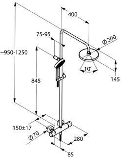 Kludi A-QA Dual Shower System (s) m. douchekraan thermostatisch HOH=15cm m. handdouche 3S en hoofddouche chroom 660950500