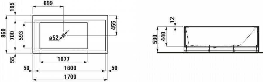 Laufen Kartell• bad Solid Surface hoek links met frame en L-paneel 170x86x44cm verlichte afvoer voorzijde wit