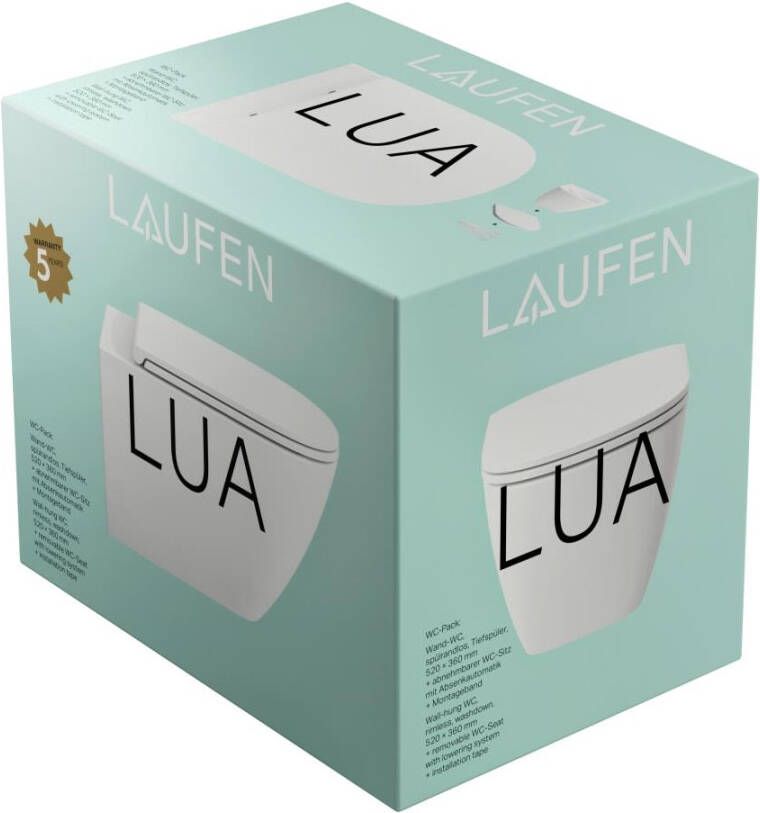 Laufen LUA wandcloset pack 820080 met Advanced rimless toilet 52 cm en slim seat closetzitting met softclose wit
