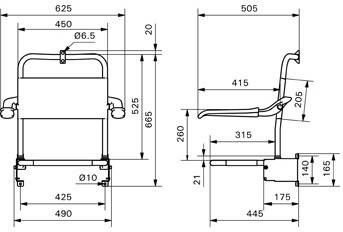 Linido douchezitting met rugleuning en opklapbare armleggers 66 5 x 62 5 x 50 5 cm rvs gepolijst wit