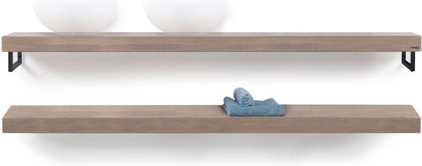 LoooX Wood collection duo base shelf 120 cm.handdoekhouders mat zwart eiken-mat zwart