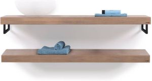 LoooX Wood collection duo wooden base shelf 140 cm.handdoekhouders zwart eiken-mat zwart
