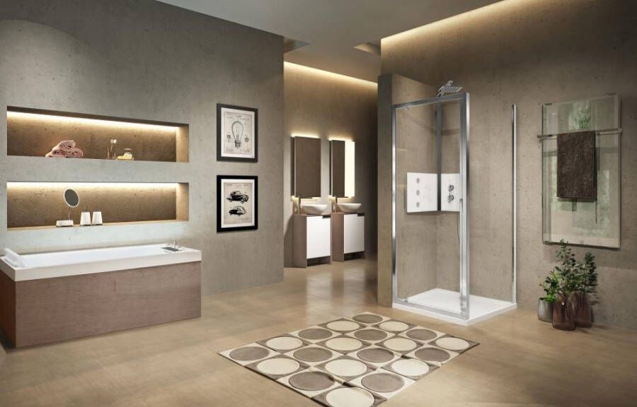 NOVELLINI Lunes 2.0 G douchedeur draai eendelig omkeerbaar veiligheidsglas 5mm hxb 1950x960 1020mm antikalk profiel mat chroom