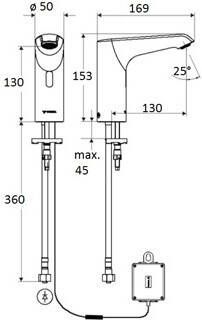 Schell Xeris E HD-K elektronische wastafelkraan medium v. koud water m. batterij 6V m. infrarood sensor chroom