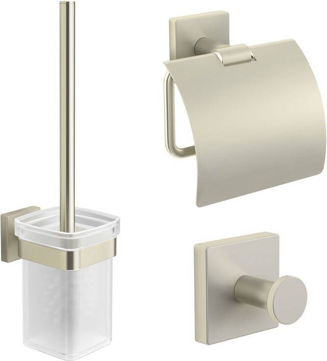 Royal Plaza Robinia toiletset met haak closetrol en borstelhouder geborsteld nikkel 49078