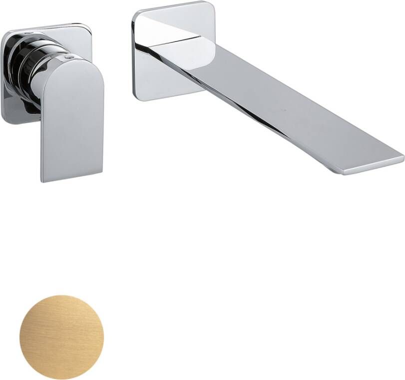 Sub 200 afdekset ééngreeps wastafelkraan greep links en uitloop 23 cm mat goud