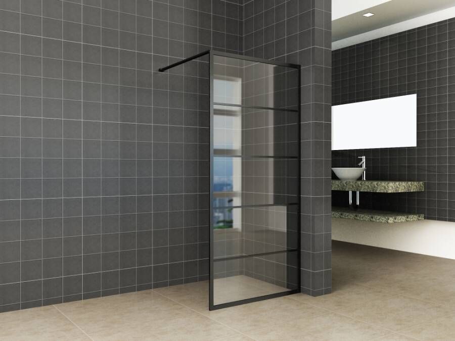 Wiesbaden Inloopdouche Horizon 100x200cm Antikalk Helder glas Mat Zwart Raster 8 mm Veiligheidsglas NANO Coating 2429600 - Foto 2