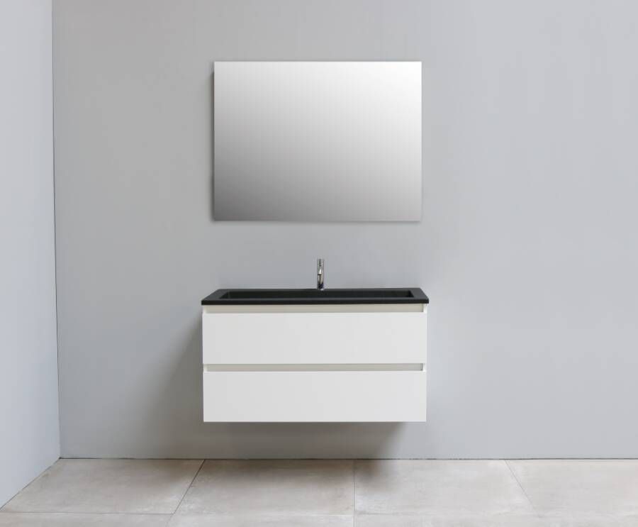 Sub Online onderkast met acryl wastafel slate structuur 1 kraangat met spiegel 100x55x46cm hoogglans wit
