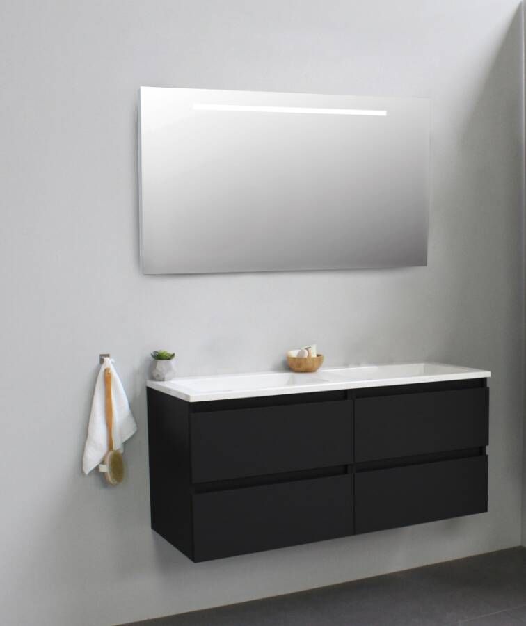 Sub Online onderkast met acryl wastafel zonder kraangaten met spiegel met geintegreerde LED verlichting 100x55x46cm hoogglans wit