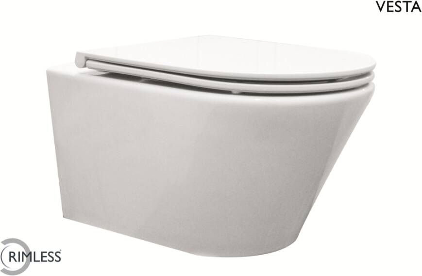 Sub Wiesbaden Vesta rimless complete hangend toiletset diepspoel met Flatline 2.0-zitting wit
