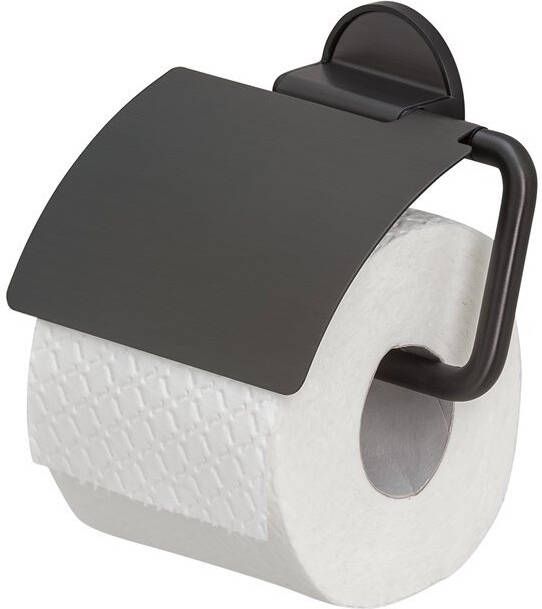 Tiger Tune toiletrolhouder met klep 12 3 x 15 x 3 cm geborsteld zwart metaal zwart