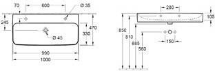 Villeroy & Boch Finion wastafel CeramicPlus met 2 kraangaten 100x47cm zonder overloop alpin wit