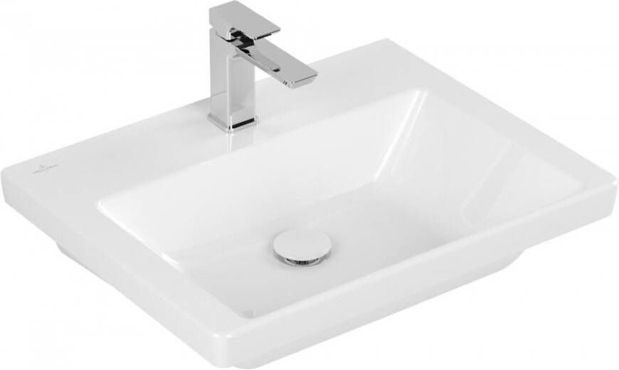 Villeroy & Boch Subway 3.0 meubelwastafel 60x47x16.5cm Rechthoek onderkant ongeslepen 1 kraangat zonder overloopgat Wit Alpin glans Ceramic 4A706101