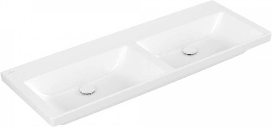 Villeroy & Boch Wastafel Subway 3.0 Dubbele wasbak Met CerampicPlus Zonder Kraangat Zonder Overloop 130x47x16.5 cm Stone White