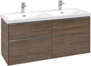 Villeroy & Boch Subway 3.0 wastafelonderkast met 4 softclose lades en aluminium glanzende greep 127 2 x 46 2 x 57 6 cm arizona oak