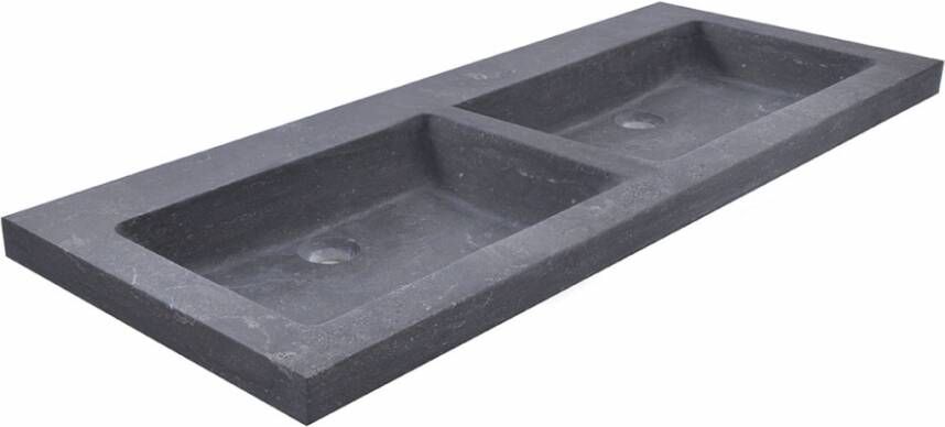Wiesbaden B-stone hardstenen dubbele meubelwastafel met 2 kraangaten 120x46x5 cm zwart - Foto 4