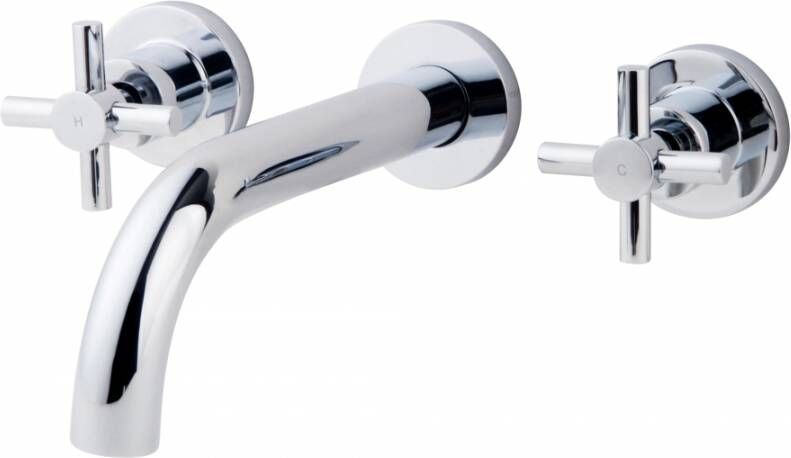 Wiesbaden Wastafelkraan Inbouw Cross Afbouwdeel Mengkraan Rond Glans Chroom 2 Knops 20 cm Uitloop - Foto 2