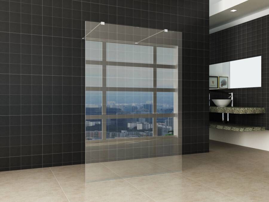 Wiesbaden Free vrijstaande inloopdouche 140x200 cm 8 mm nano coating met 2 stabilisatiestangen chroom - Foto 2