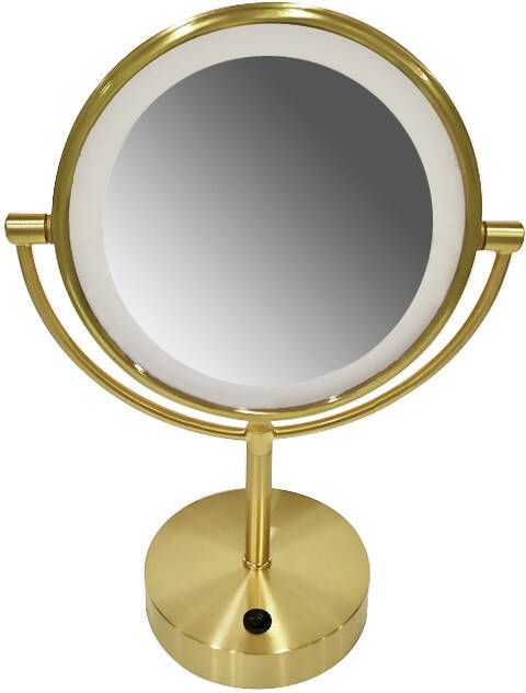 Wiesbaden Make-up Spiegel 20x20cm Geintegreerde LED Verlichting Kantelbaar 5x Vergrotend Geborsteld Goud