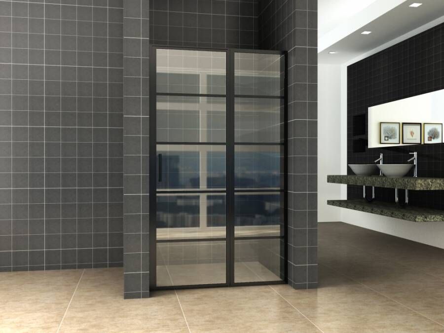 Wiesbaden Douchedeur Nisdeur Horizon Links Rechts met Vaste Wand 140cm Antikalk Helderglas Mat Zwart Profiel en 8mm Veiligheidsglas - Foto 4
