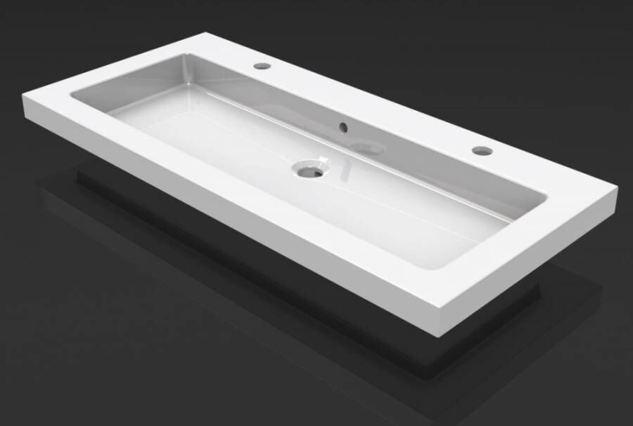 Wiesbaden Kera wastafel enkel met 2 kraangaten 100x46x5 cm keramiek glans wit 39.3806 - Foto 2