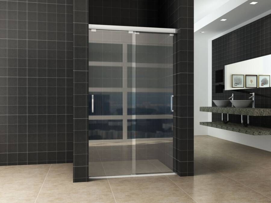 Wiesbaden Douchedeur Nisdeur Dubbele Schuifdeur 140x200cm Antikalk Helder Glas Chroom Profiel 8mm Veiligheidsglas Easy Clean - Foto 3