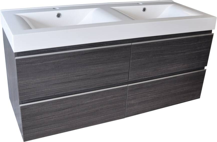 Wiesbaden Tigris Onderkast + Dubbele Wastafel + 4 Laden 120x58x46 Houtnerf Grijs
