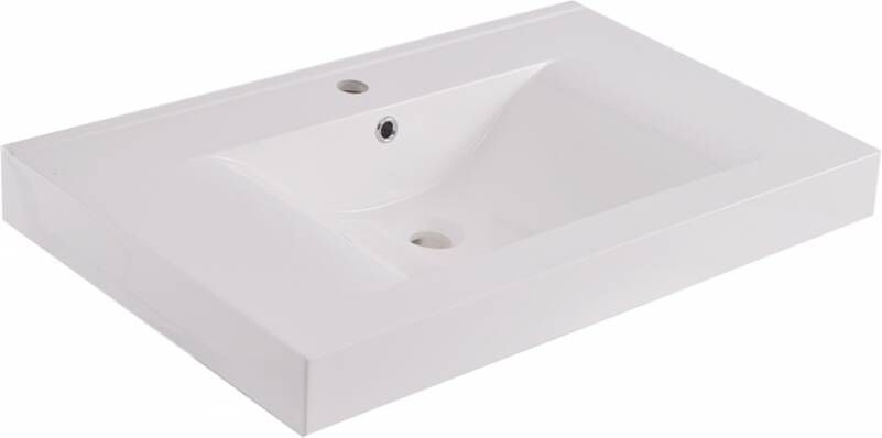 Wiesbaden Xellanz Tigris wastafel enkel met 1 kraangat 80x46x8 cm kunstmarmer glans wit 38.6101 - Foto 2