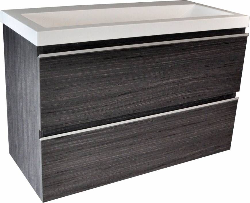 Wiesbaden Badkamermeubel Onderkast Luxa Hangend 80x50x35cm MDF Houtnerf Grijs Softclose Greeploos - Foto 2