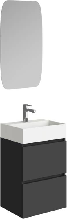 Xellanz Mini fonteinmeubel met 2 softclose lades keramieke wastafel en spiegel 45 cm mat zwart