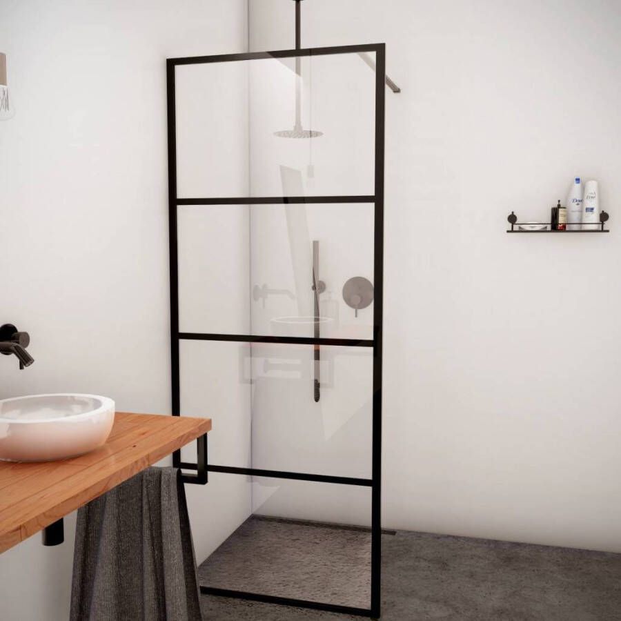 Aqua Splash AQS Inloopdouche Frame 120x200 cm 8 mm NANO Glas Mat Zwart Raster