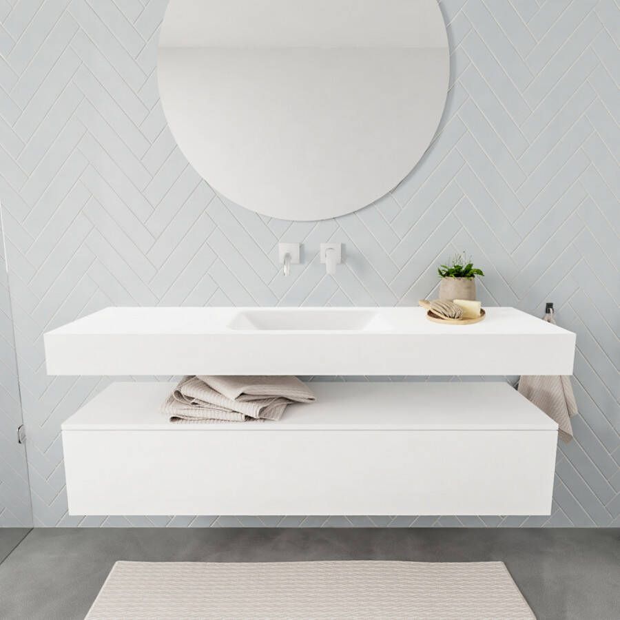Aqua Splash Badkamermeubel AQS Ibiza 150 cm Soft-Close Lade Solid Surface Wastafel Mat Wit Badmeubel Ibiza 150 cm Spoelbak Midden Mat Wit (0
