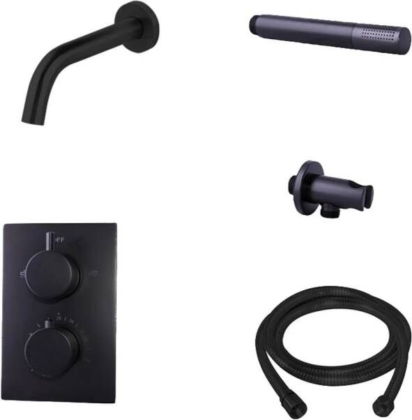 Aqua Splash Badkraan Inbouw Boss & Wessing Nero Compleet met Handdouche Mat Zwart
