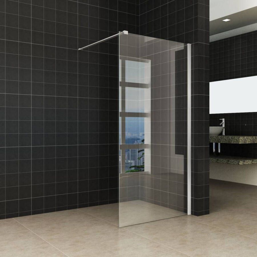 Aqua Splash Douchewand Met RVS Profiel 90X200 cm 10 mm Nano Glas